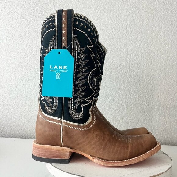 Lane RODEO HOUSTON Mens Cowboy Boots Size 10.5 Brown Leather Western Blunt Toe - Picture 2 of 11